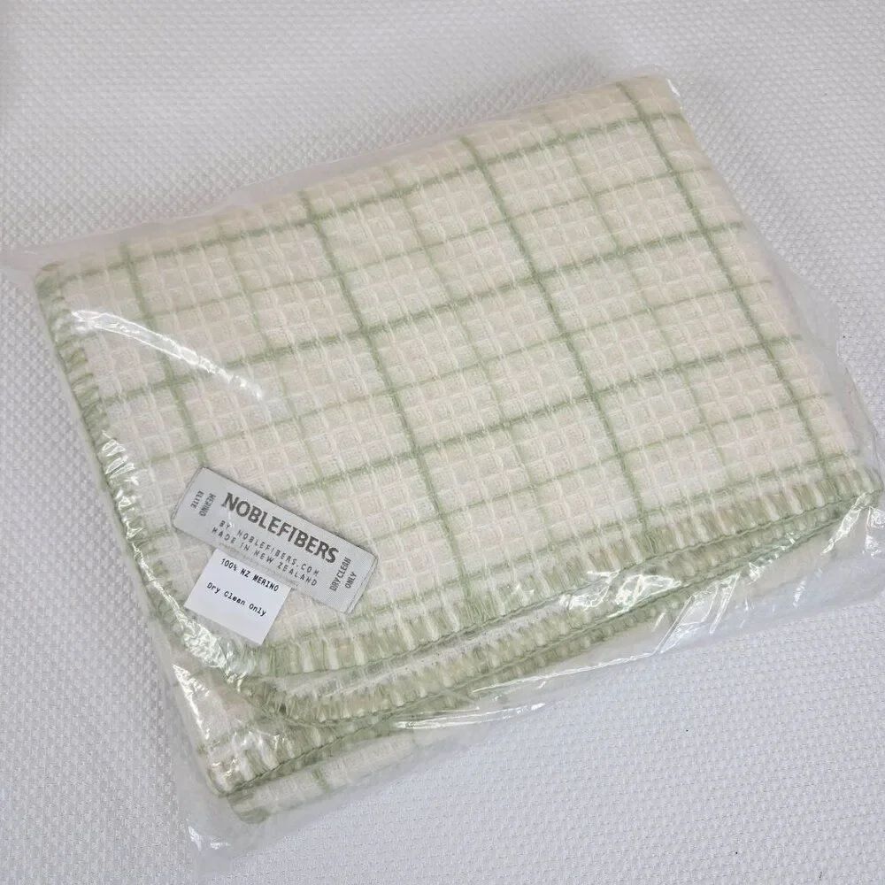 Noblefibers NZ Merino Wool Blanket Green White Checkered New Zealand